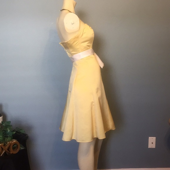 Davids bridal canary yellow formal dress with sash - Picture 3 of 6